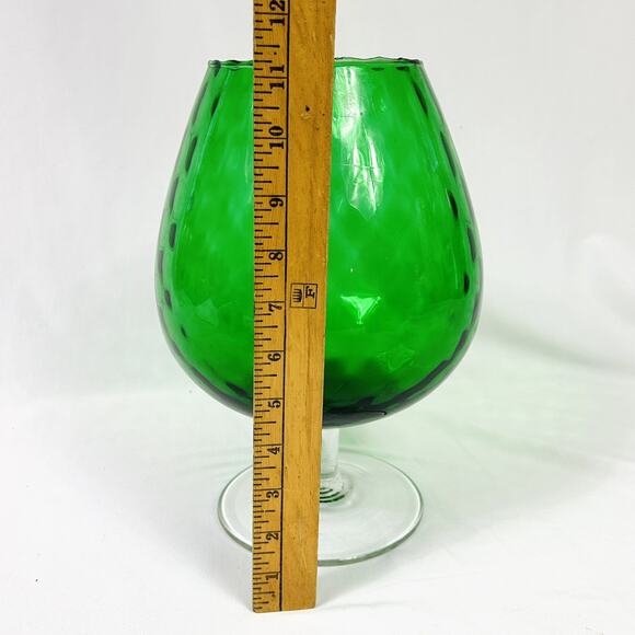 Vtg EMPOLI Italy Green Diamond Optic Glass LARGE 11.5" BRANDY Snifter Vase - Picture 2 of 4